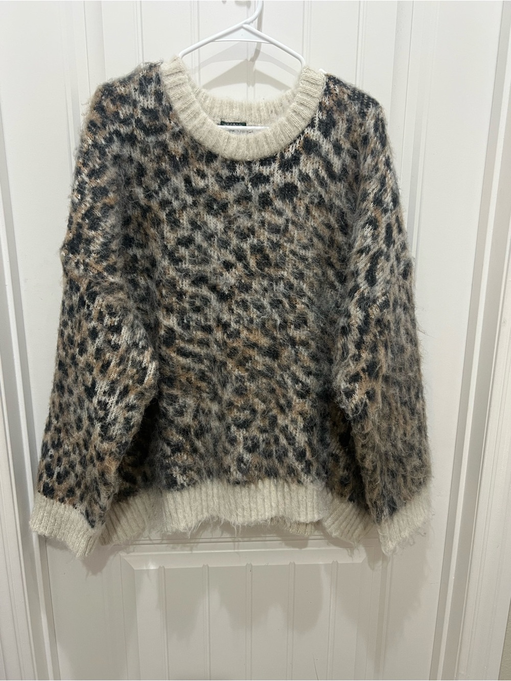 wild fable Leopard Fuzzy Crewneck Sweater - Cream, Brown & Black